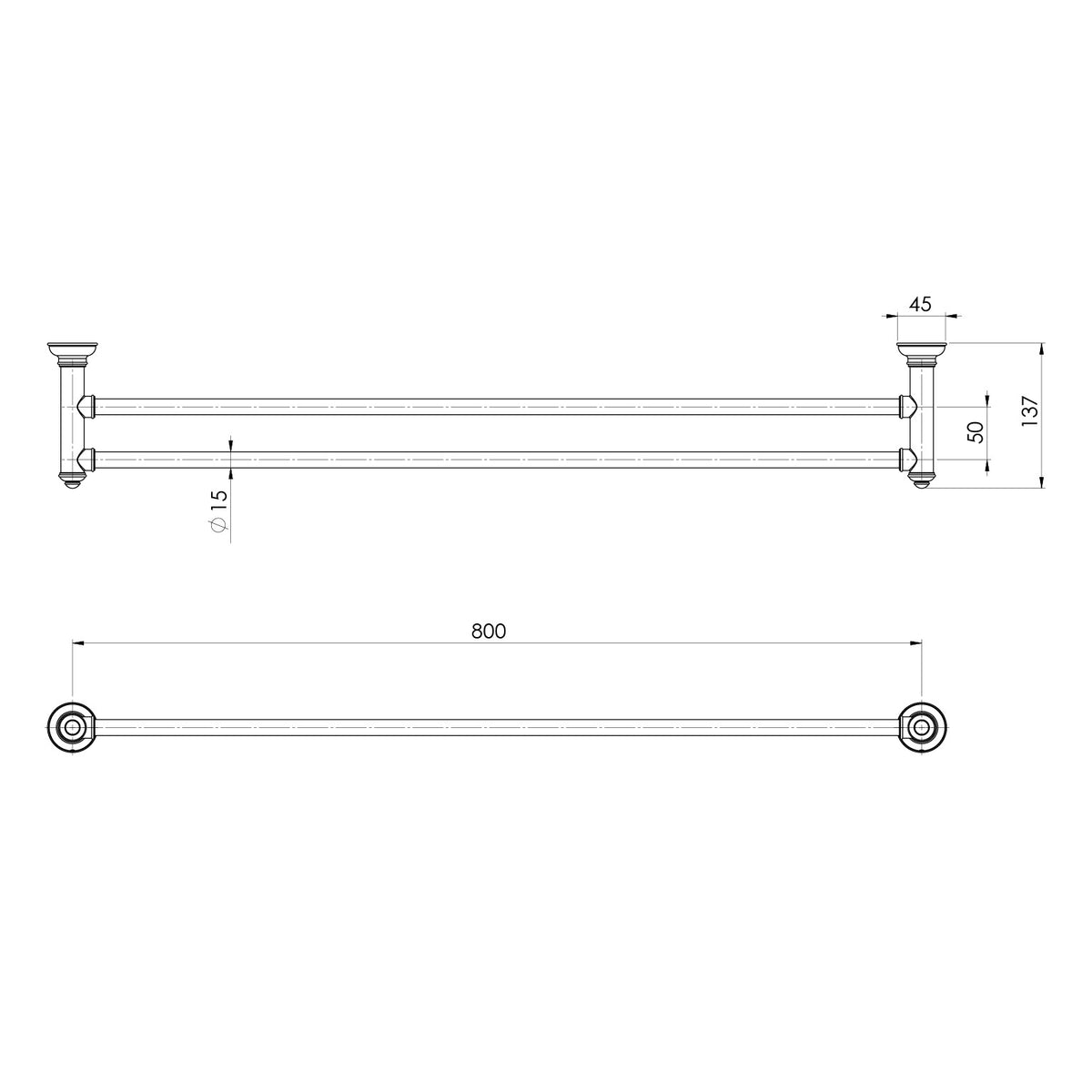 Phoenix Cromford Double Towel Rail 800mm