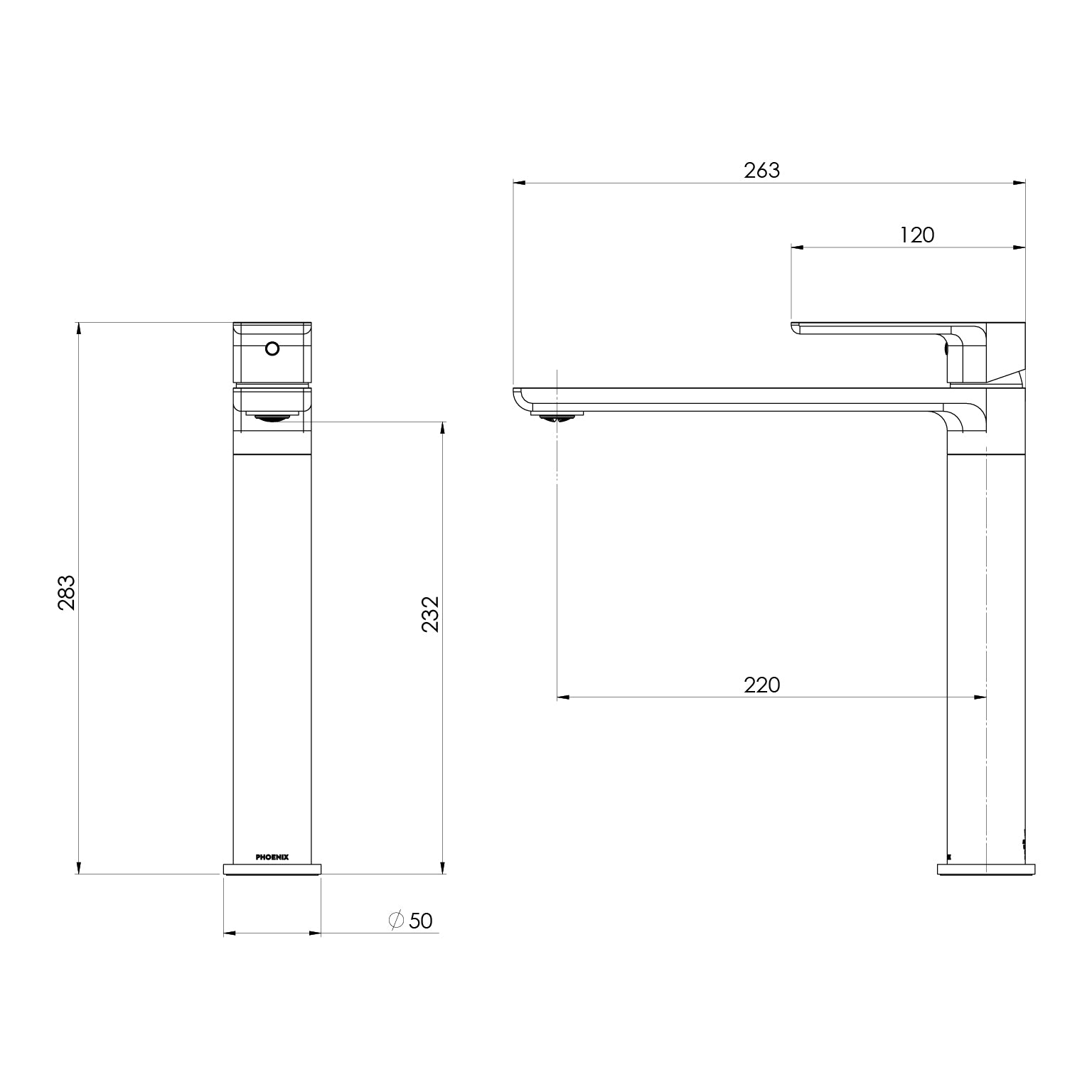 Phoenix Gloss MKII Sink Mixer 220mm