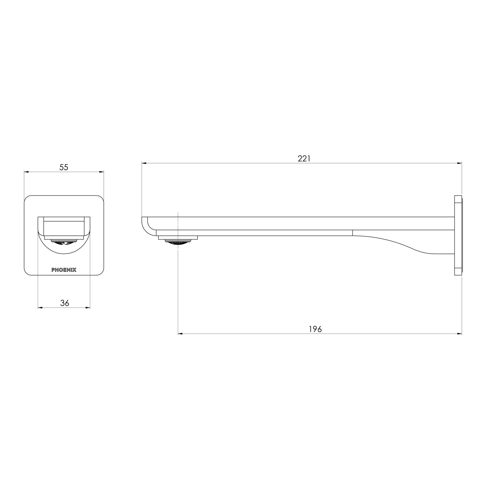 Phoenix Gloss MKII Wall Basin / Bath Outlet 200mm