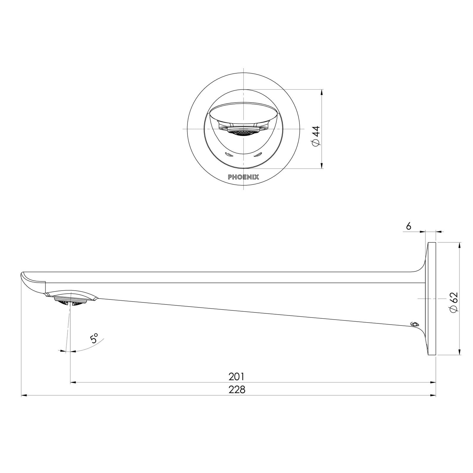 Phoenix Kusabi Wall Basin / Bath Outlet 200mm – Lead Free