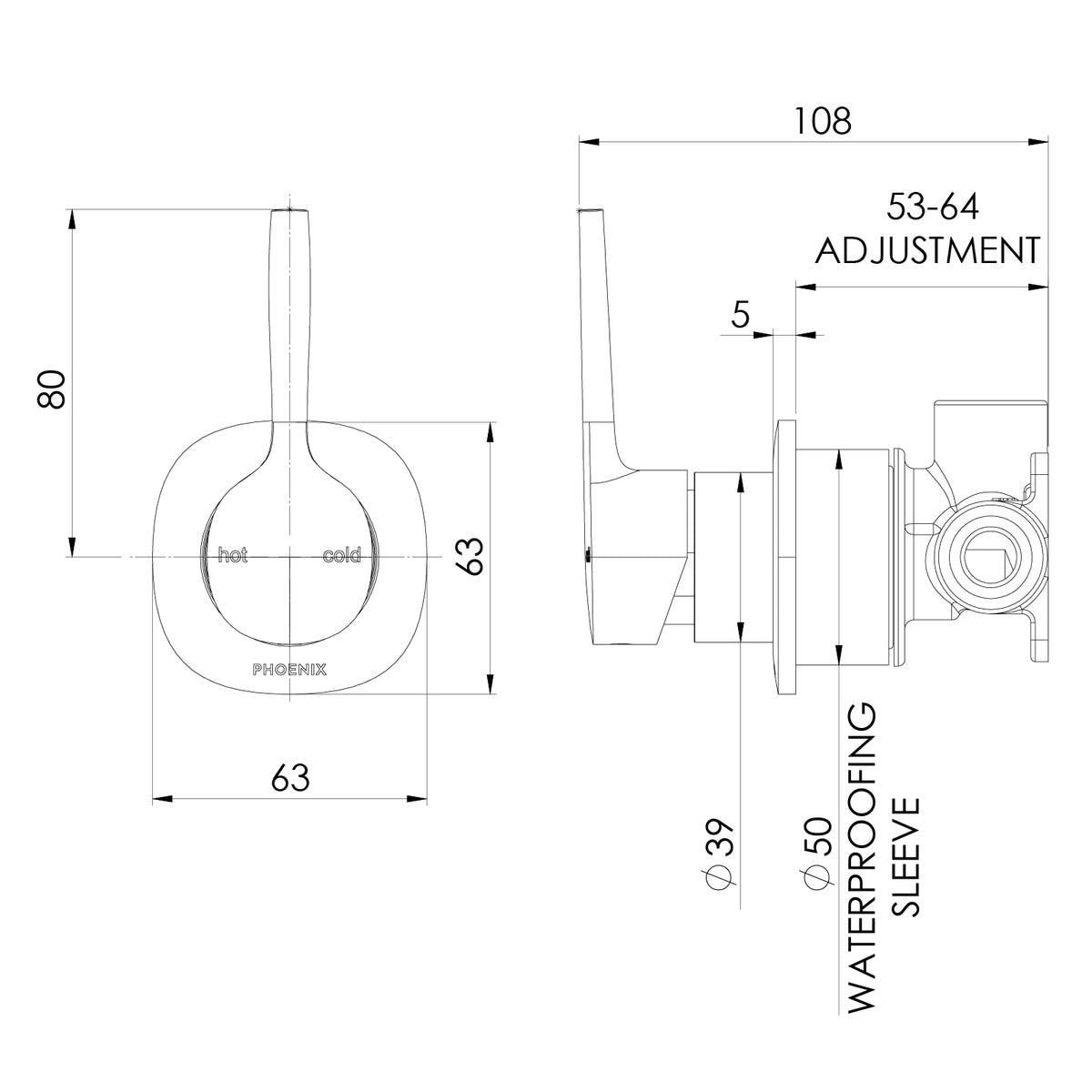 Phoenix Vask SwitchMix Shower / Wall Mixer Pin Up (Fit-Off Kit Only) – Lead Free