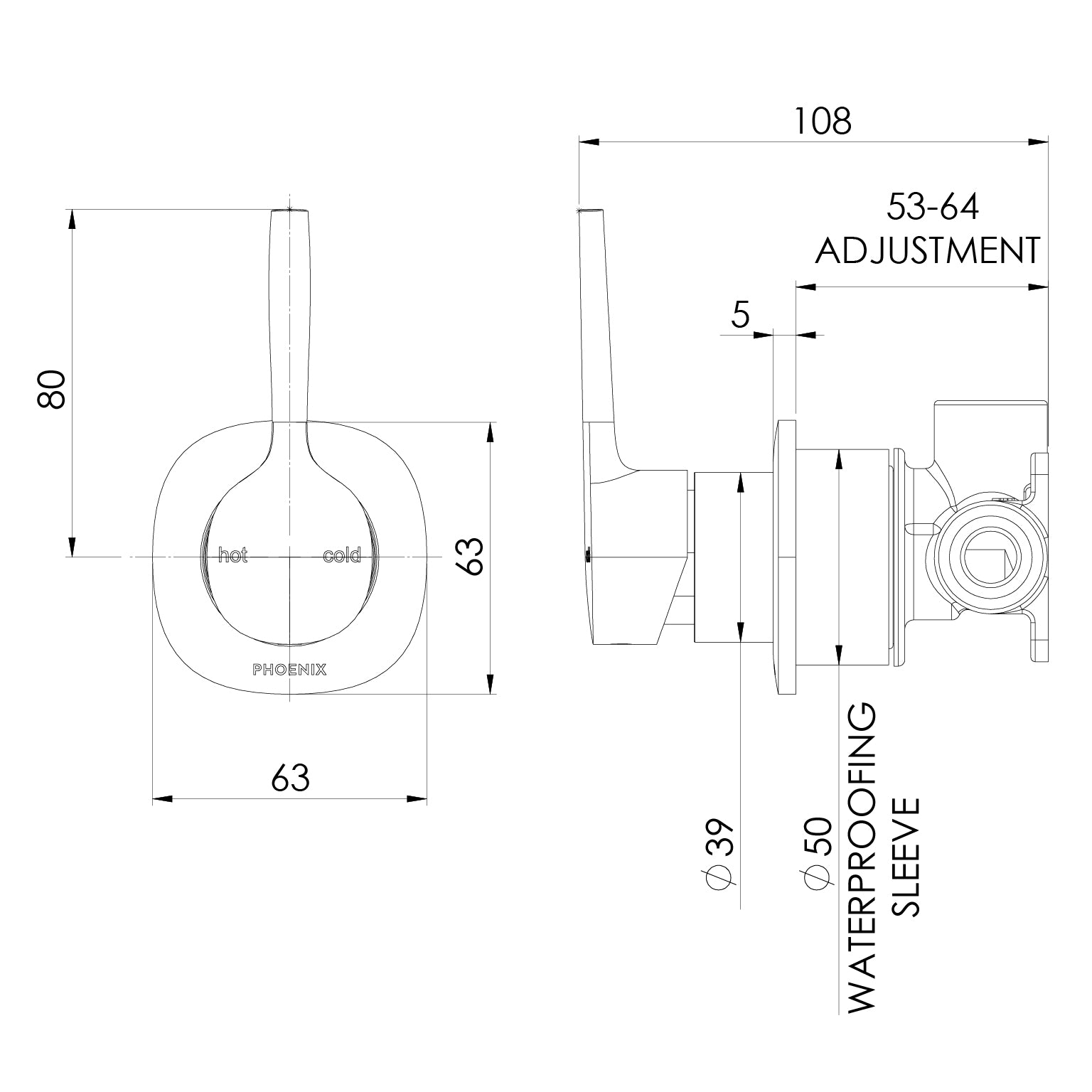Phoenix Vask SwitchMix Shower / Wall Mixer Pin Up (Fit-Off Kit Only) – Lead Free