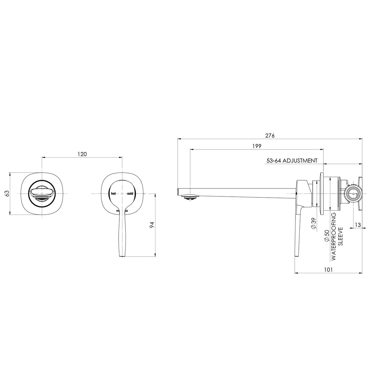 Phoenix Vask SwitchMix Wall Basin / Bath Mixer Set (Fit-Off Kit Only) – Lead Free