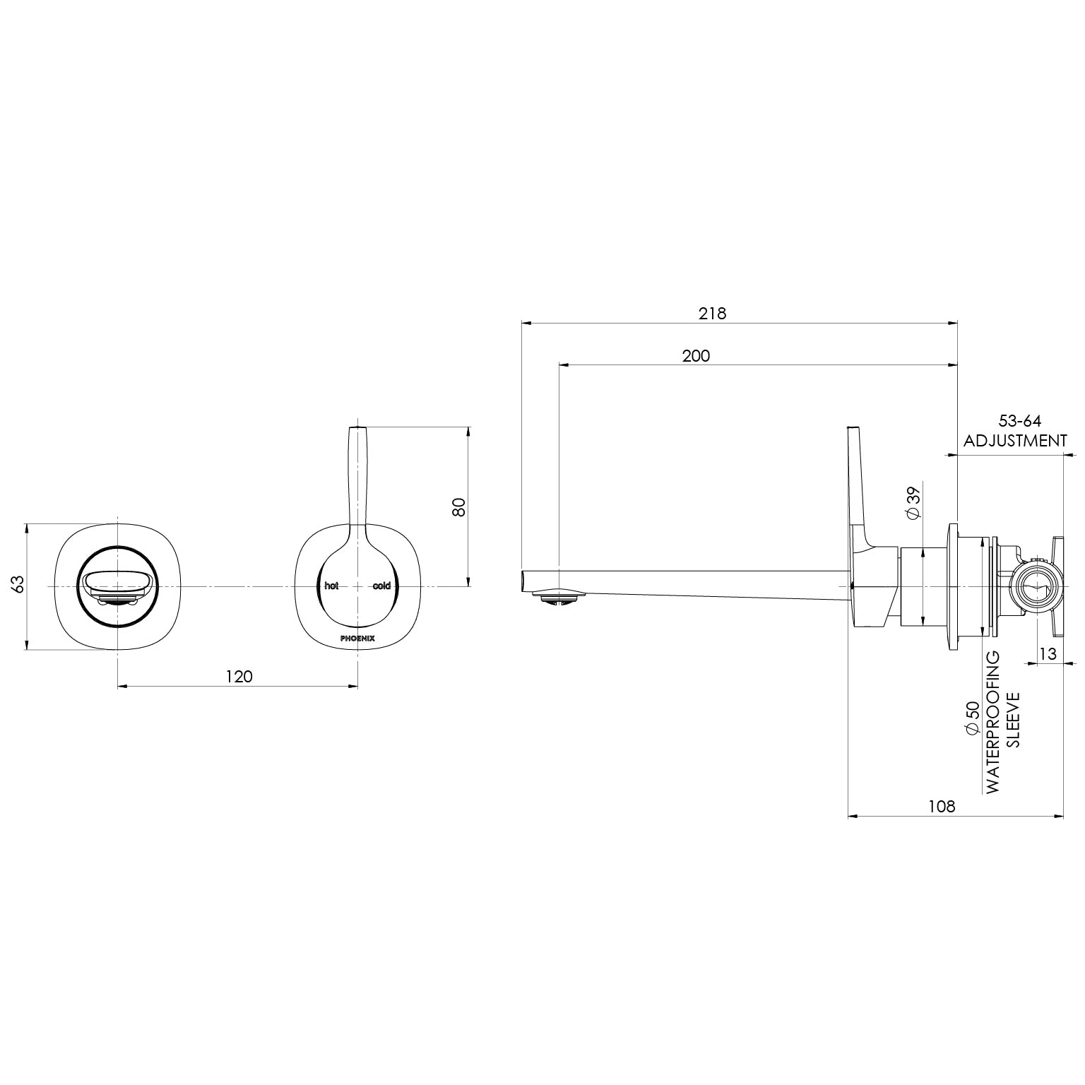Phoenix Vask SwitchMix Wall Basin / Bath Mixer Set Pin Up (Fit-Off Kit Only) – Lead Free