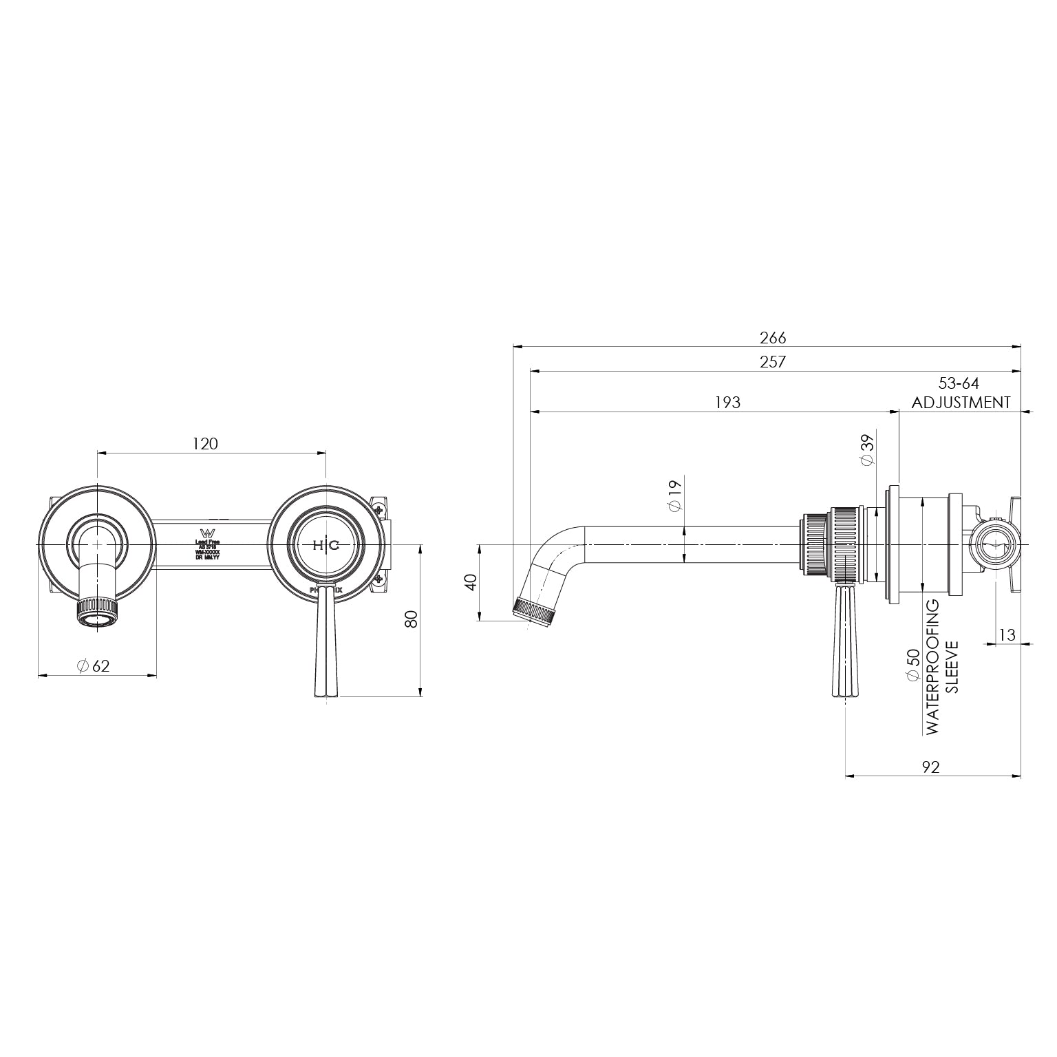 Phoenix Wiltern SwitchMix Wall Basin / Bath Mixer Set 190mm (Fit-Off Kit Only) – Lead Free