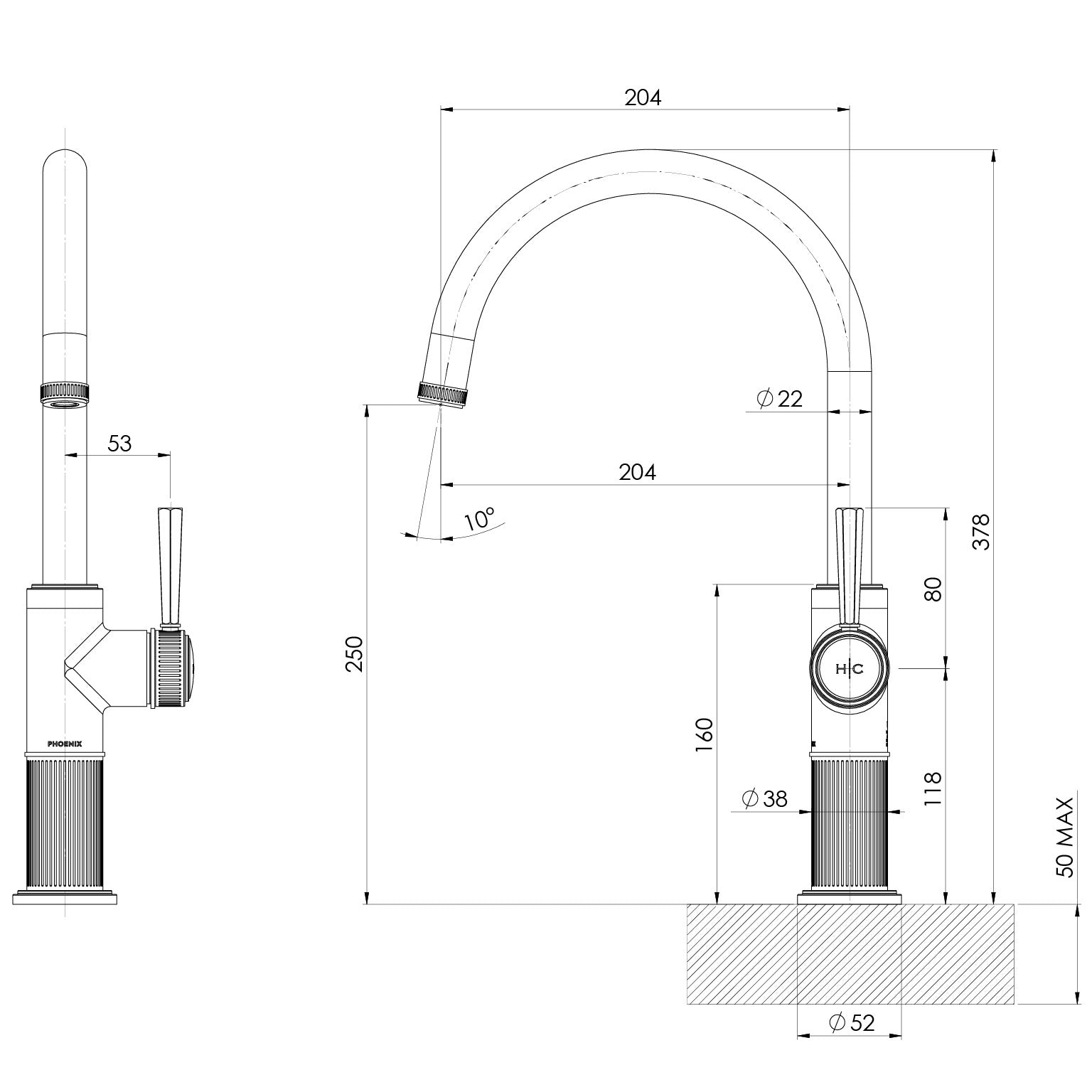 Phoenix Wiltern Sink Mixer 200mm – Lead Free
