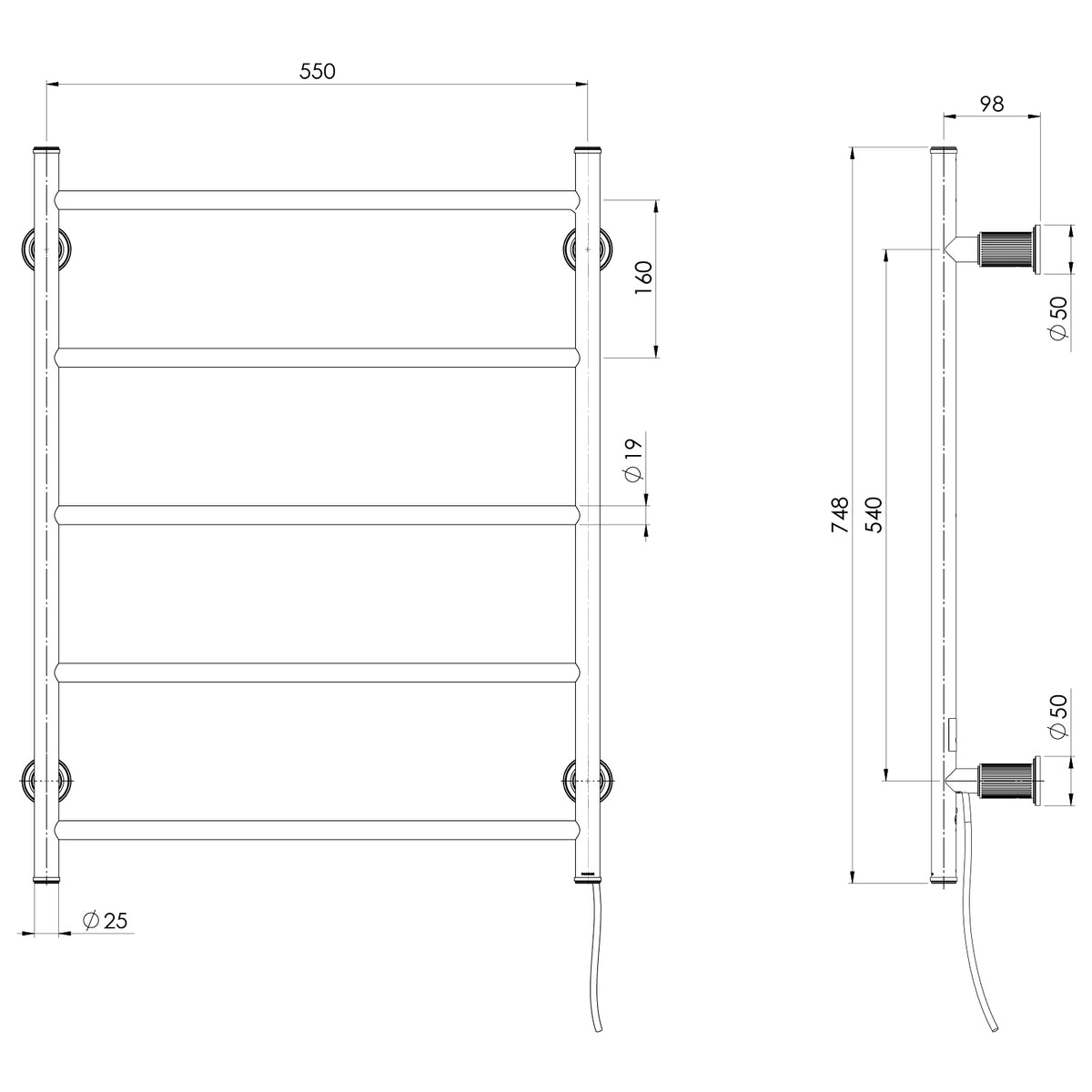 Phoenix Wiltern Heated Towel Ladder 550mm x 750mm