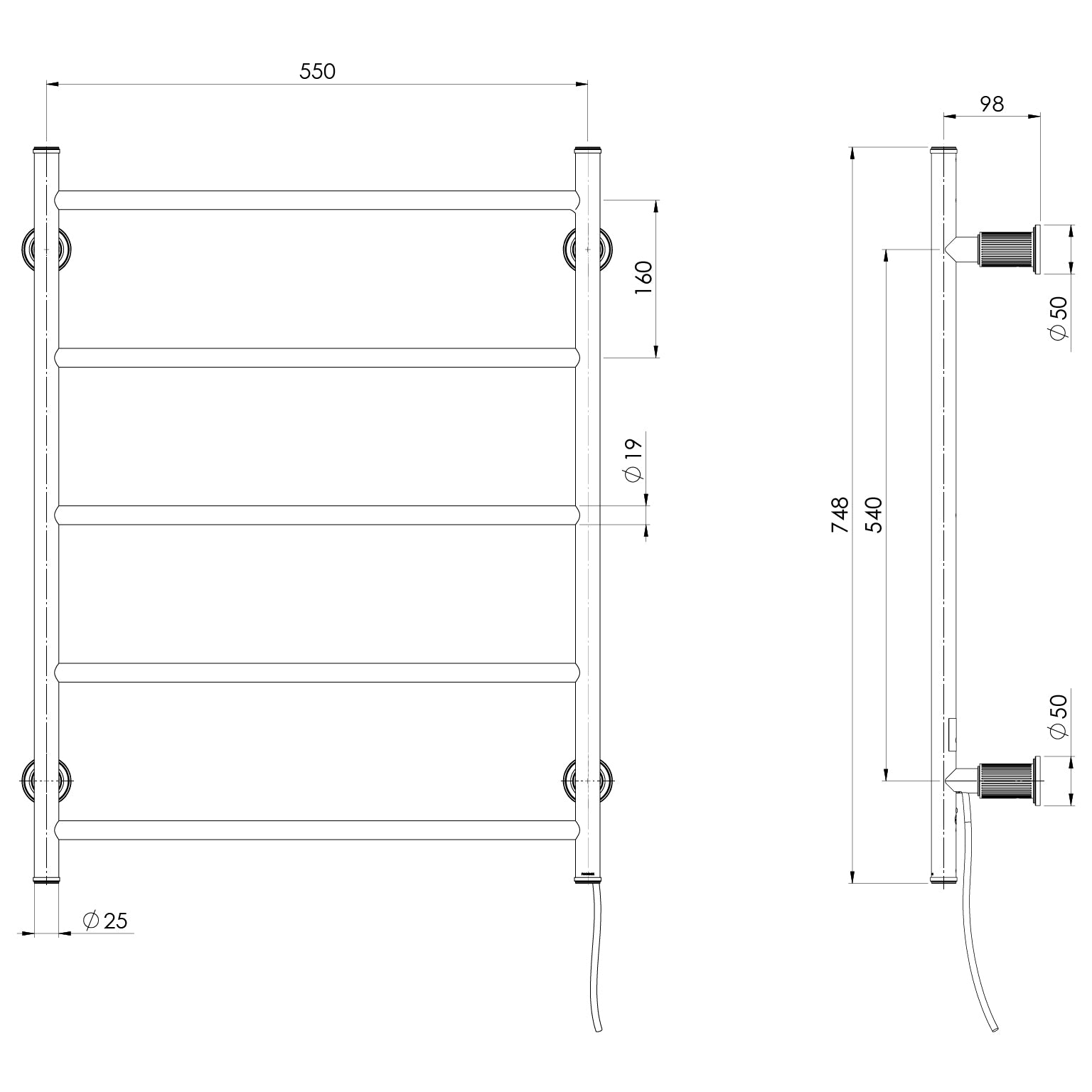 Phoenix Wiltern Heated Towel Ladder 550mm x 750mm