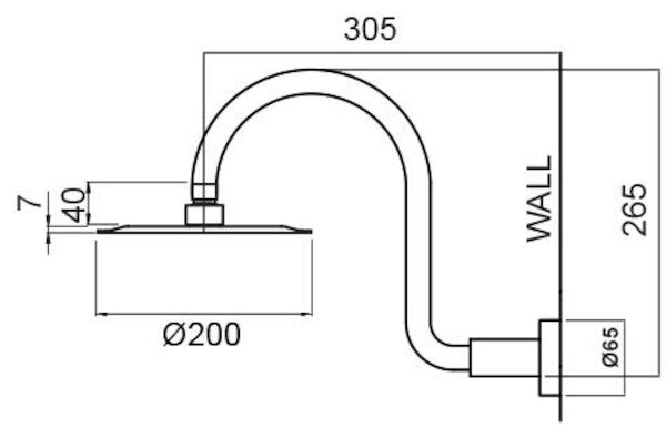 Methven Stainless Steel Round 200mm 1 Function Wall Shower on Swan Neck Arm