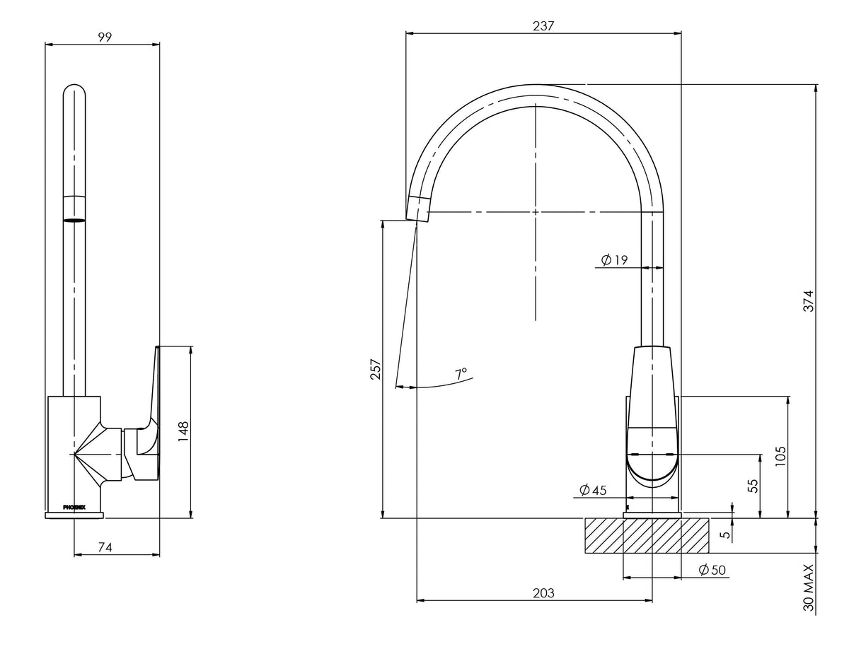 Phoenix Arlo Sink Mixer 200mm Gooseneck – 6 Star – Lead Free