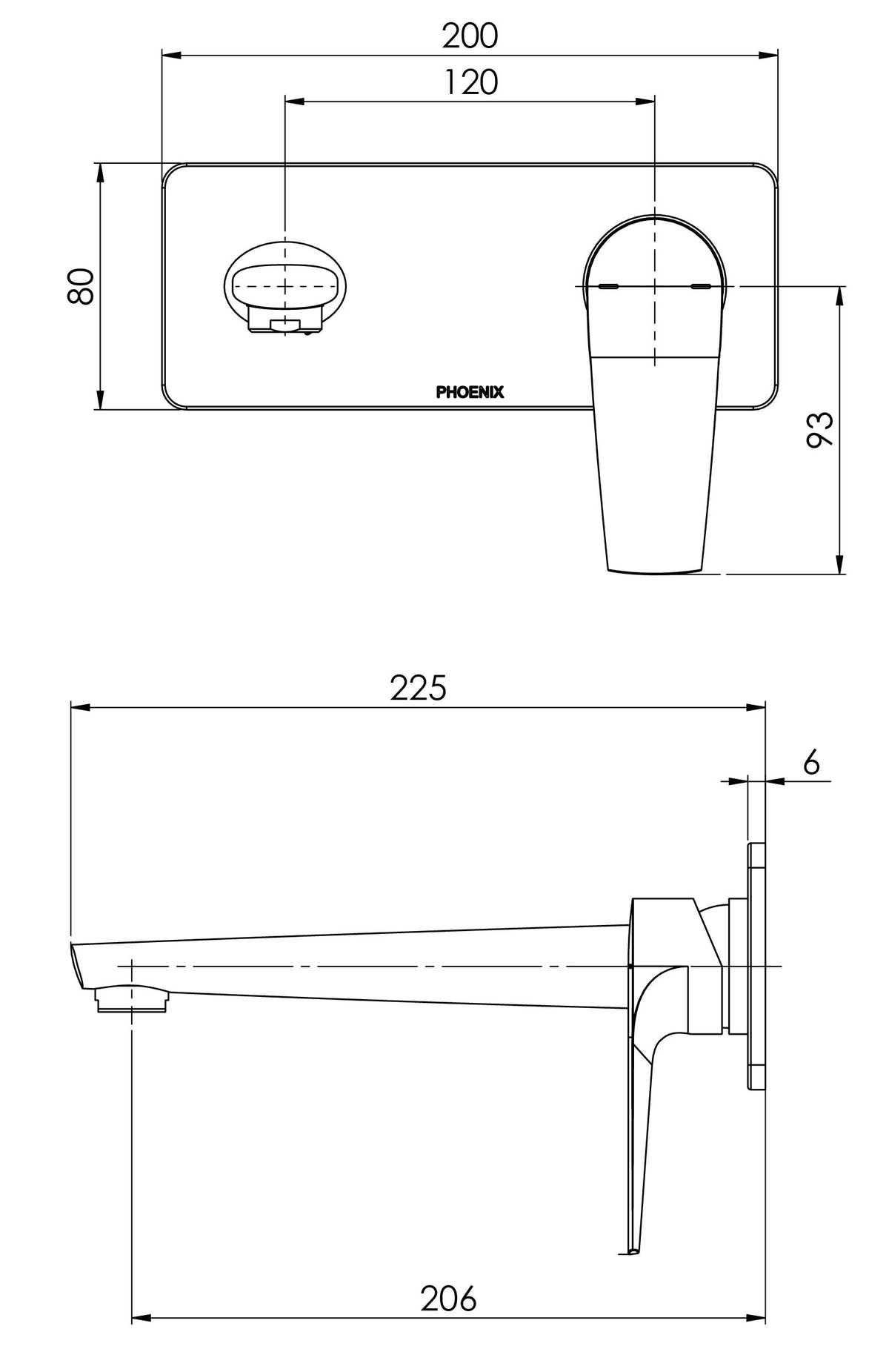 Phoenix Arlo Wall Basin / Bath Mixer Set 200mm (Trim Kit Only) – 6 Star – Lead Free
