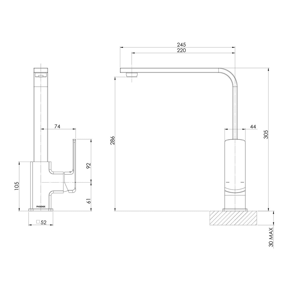 Phoenix Teva Sink Mixer 200mm Squareline – 6 Star – Lead Free