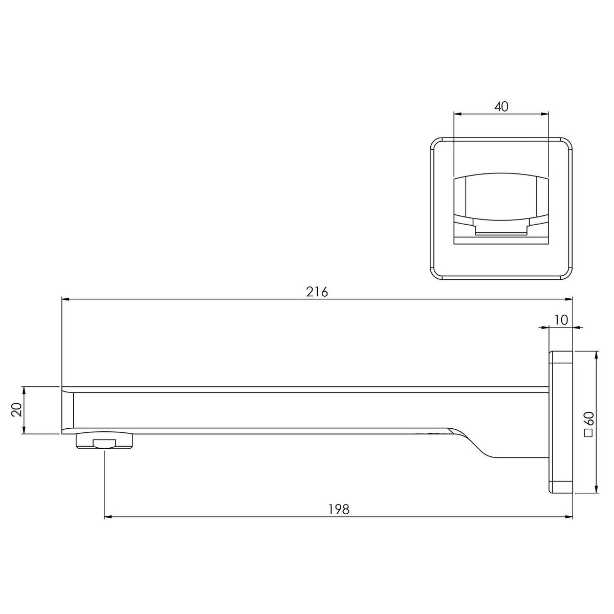 Phoenix Teva Wall Bath Outlet 200mm