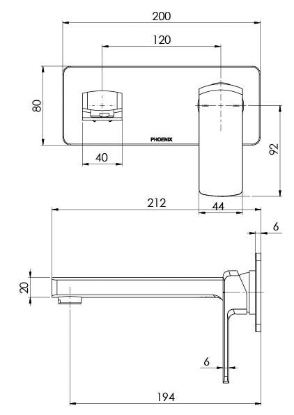 Phoenix Teva Wall Basin / Bath Mixer Set 200mm (Trim Kit Only) – 6 Star – Lead Free