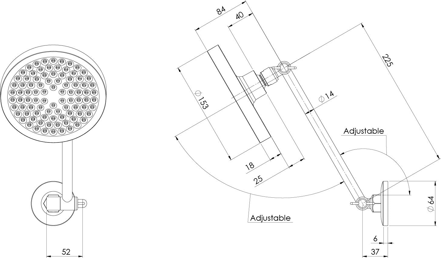 Phoenix Pina All Directional Shower Arm & 150mm Round Rose
