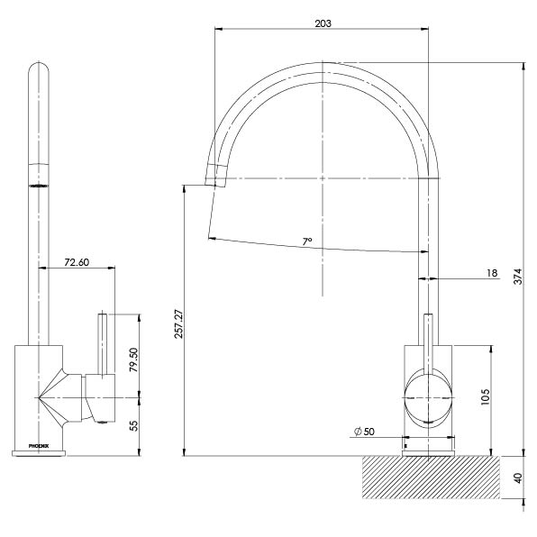 Phoenix Pina Sink Mixer 200mm Gooseneck – 6 Star – Lead Free