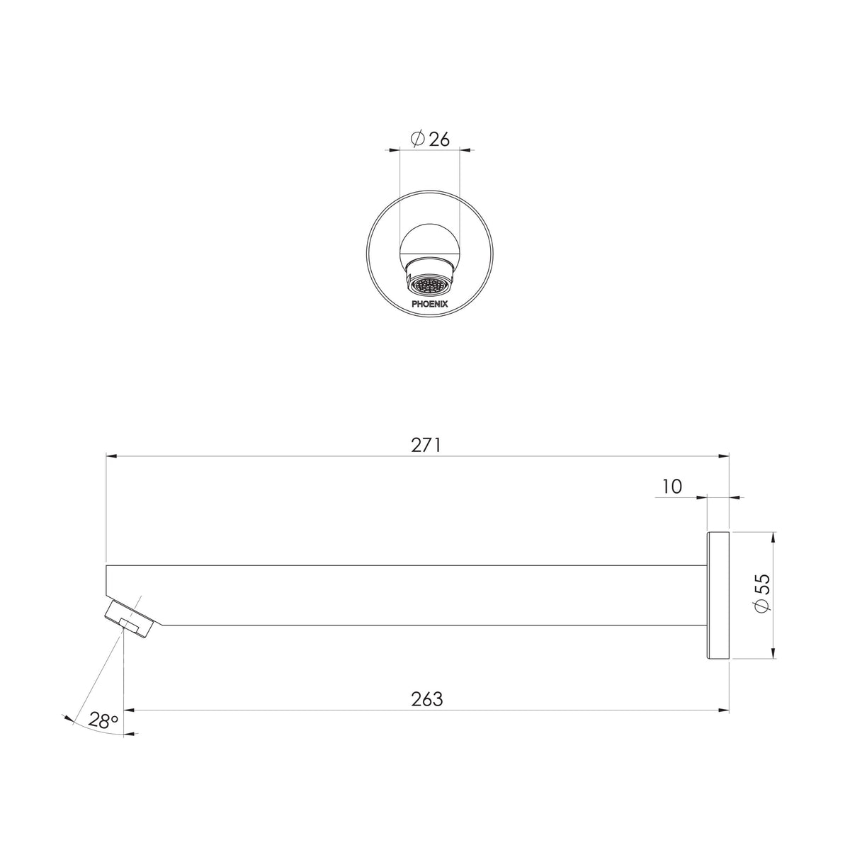 Phoenix Pina Wall Bath Outlet 250mm