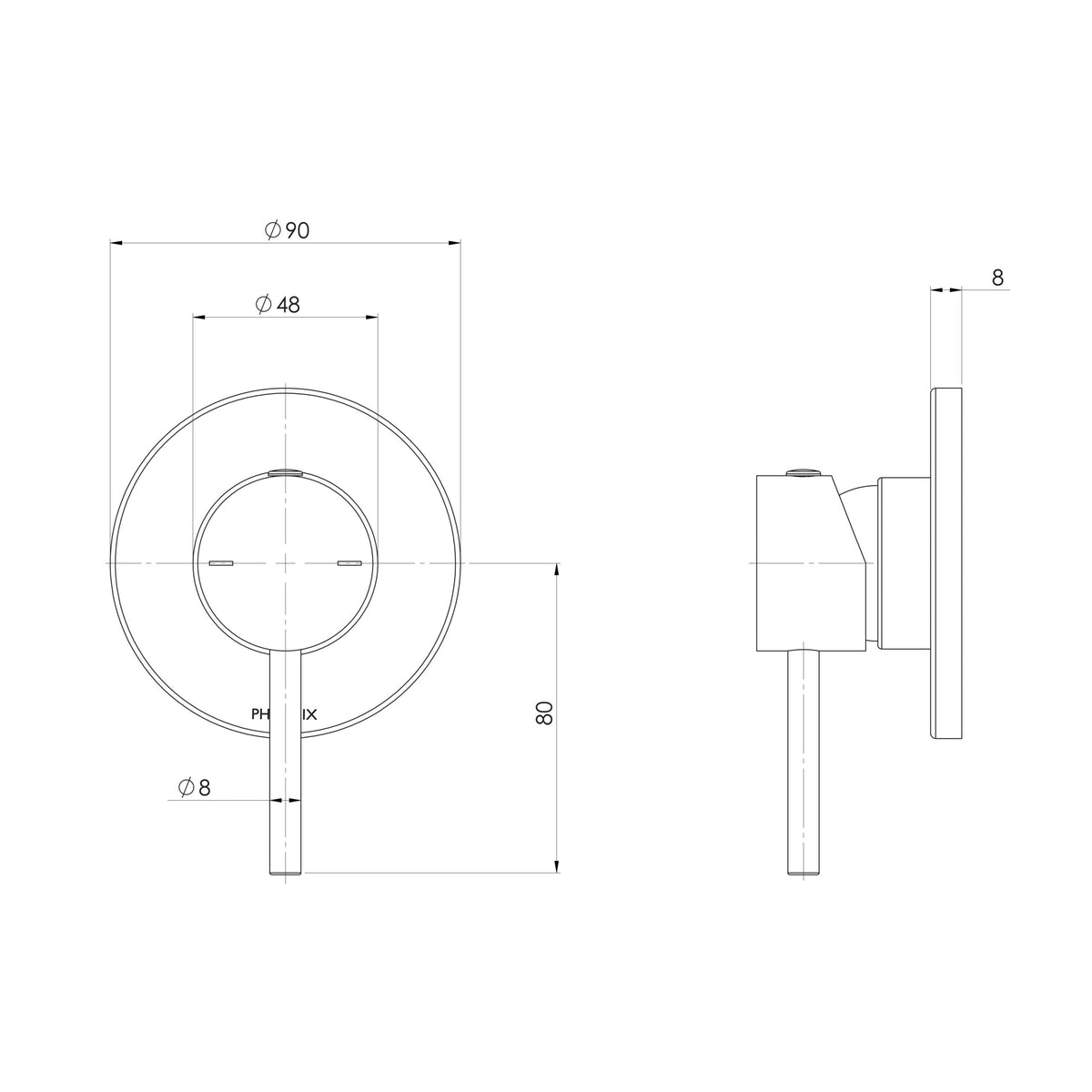 Phoenix Pina Shower / Wall Mixer 90mm (Trim Kit Only)