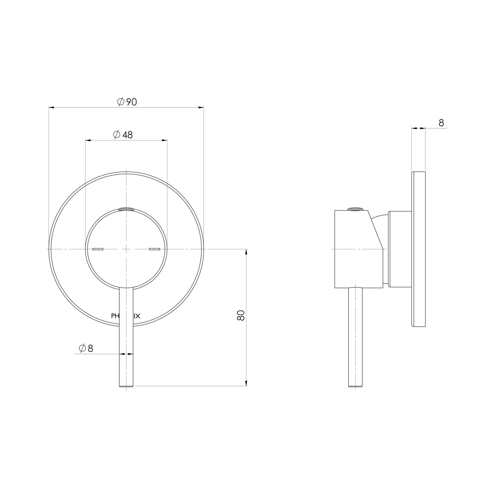 Phoenix Pina Shower / Wall Mixer 90mm (Trim Kit Only)