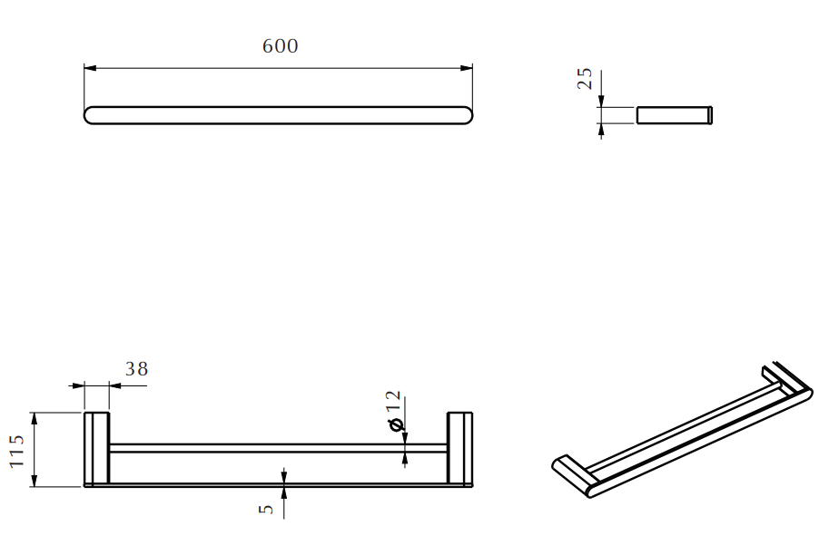 Bella Vista Supra Double Towel Rail - 600/800mm