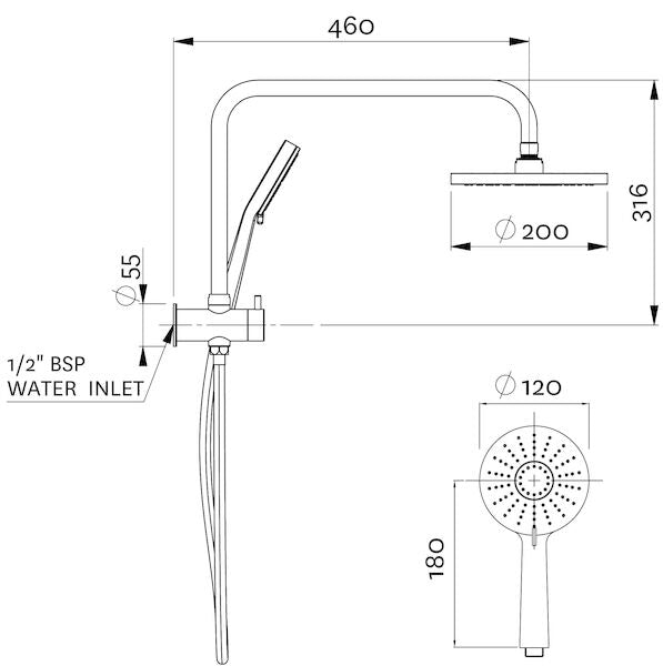 Methven KROME SHORT SHOWER SYSTEM AIRSTREAM 3 FUNCTION