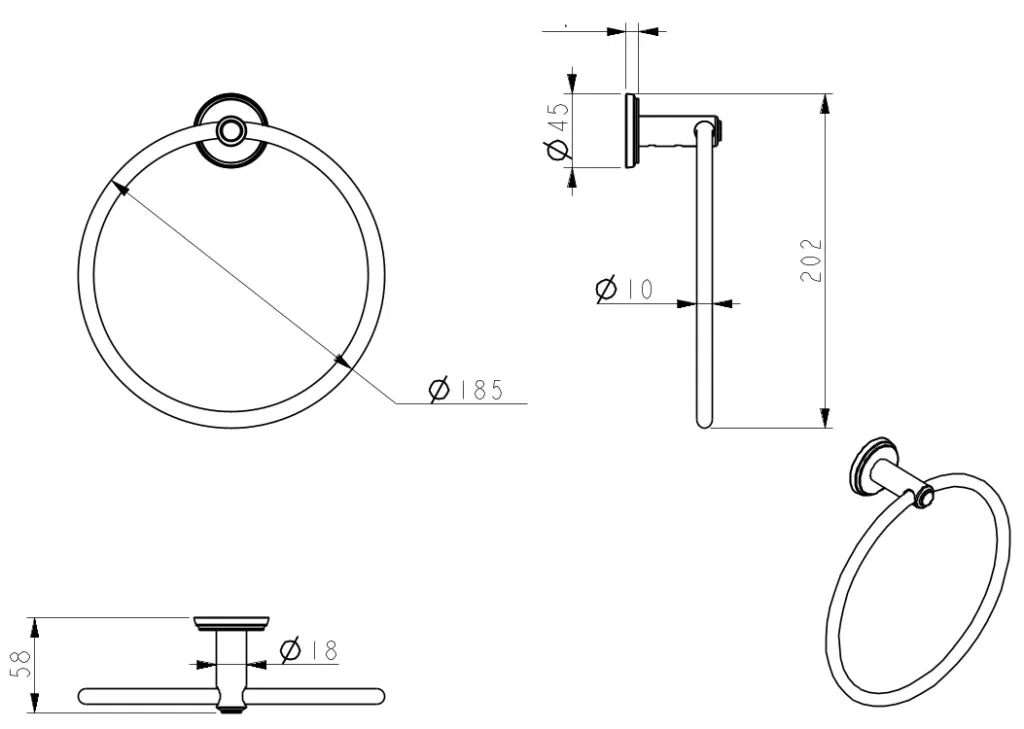 Bella Vista Mica Heritage Towel Ring dimensions