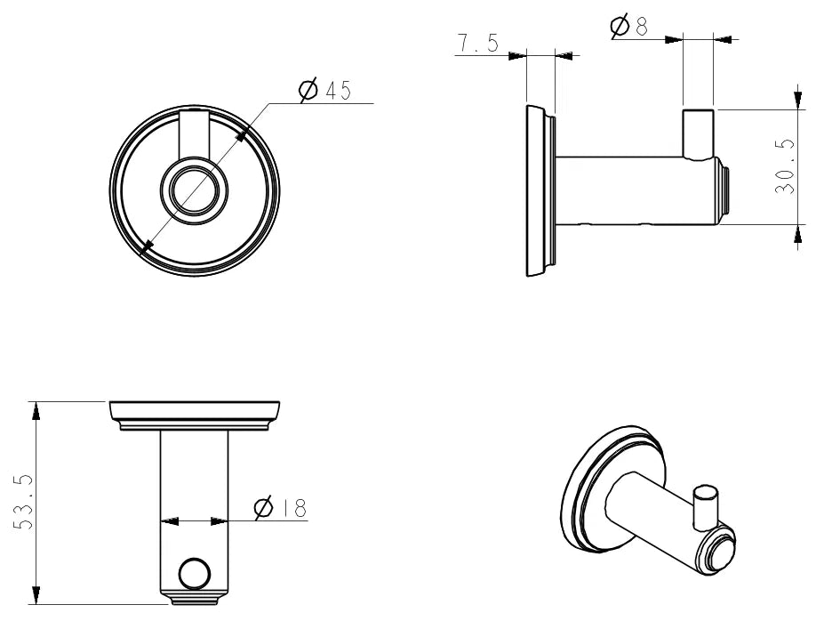Bella Vista Mica Heritage Robe Hook dimensions