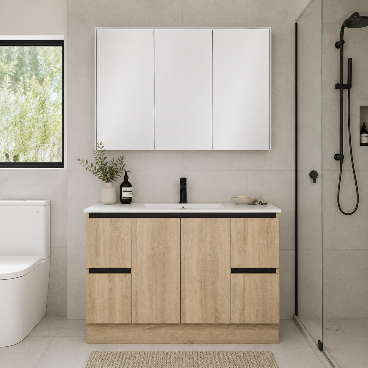 COMPLETE BATHROOM PACKAGE - EXON RANGE BRUSHED NICKEL WITH NUTRO FREE STANDING VANITY