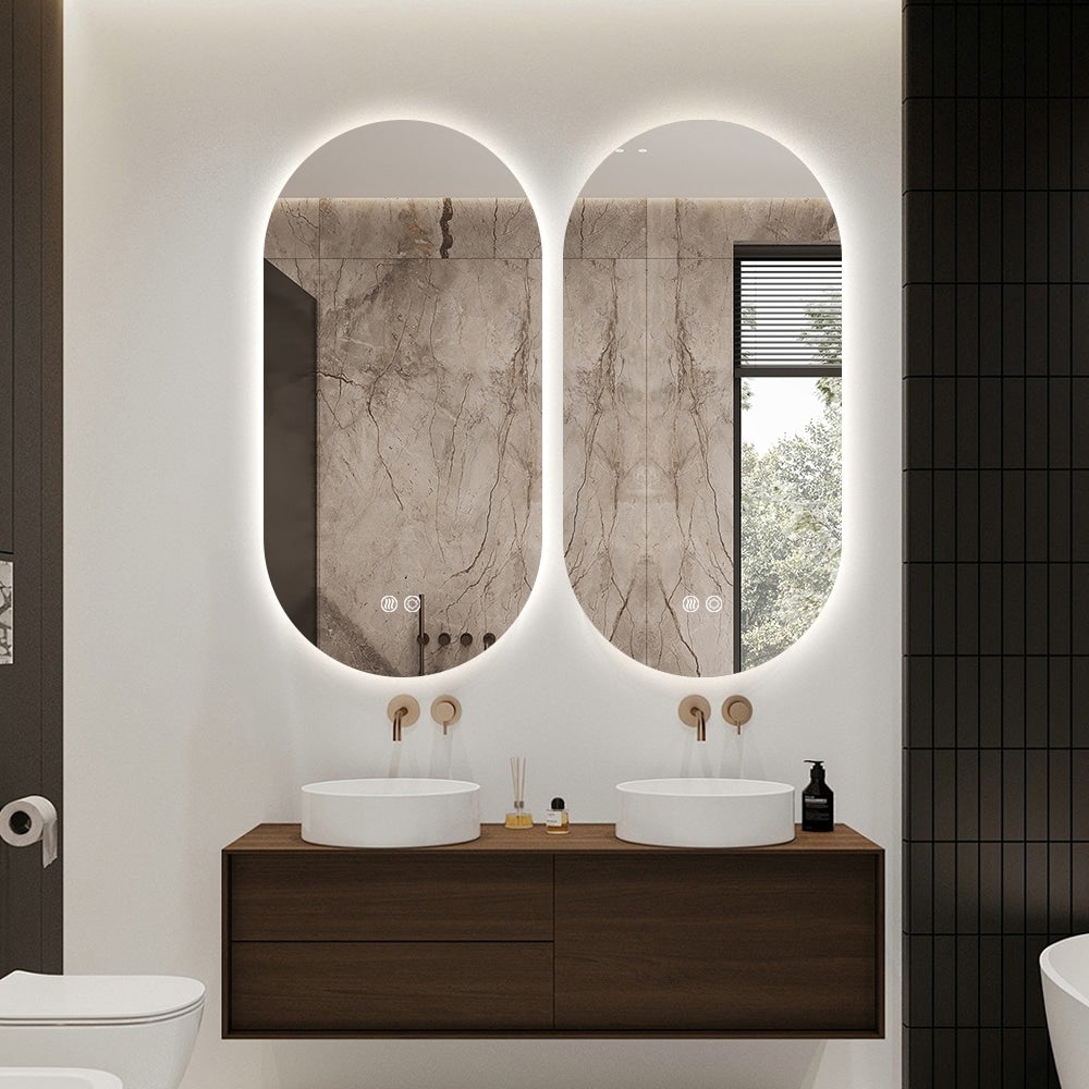 Oval LED Mirror – Frameless Backlit with Defogger & Dimmable Light