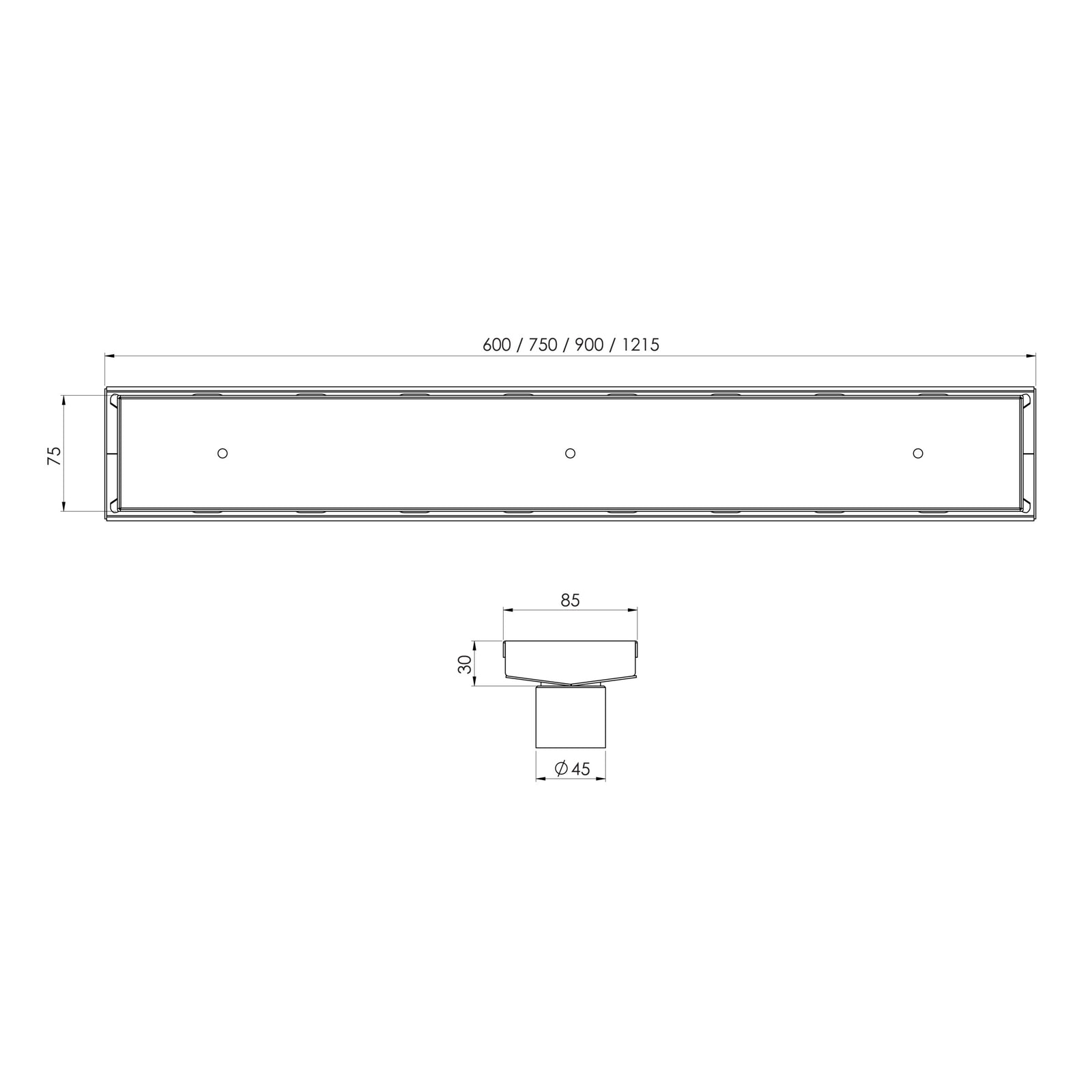 Phoenix Phoenix V Channel Drain TI 75 x 750mm Outlet 45mm