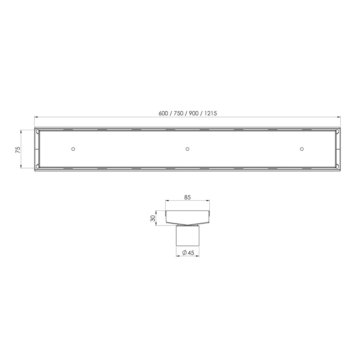 Phoenix Phoenix V Channel Drain TI 75 x 900mm Outlet 45mm