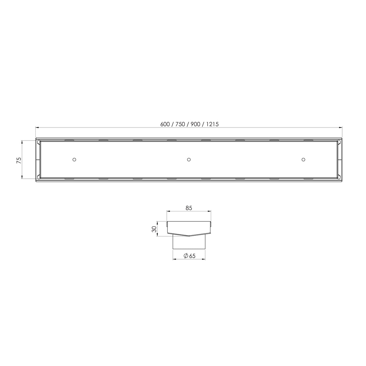 Phoenix Phoenix V Channel Drain TI 75 x 900mm Outlet 65mm