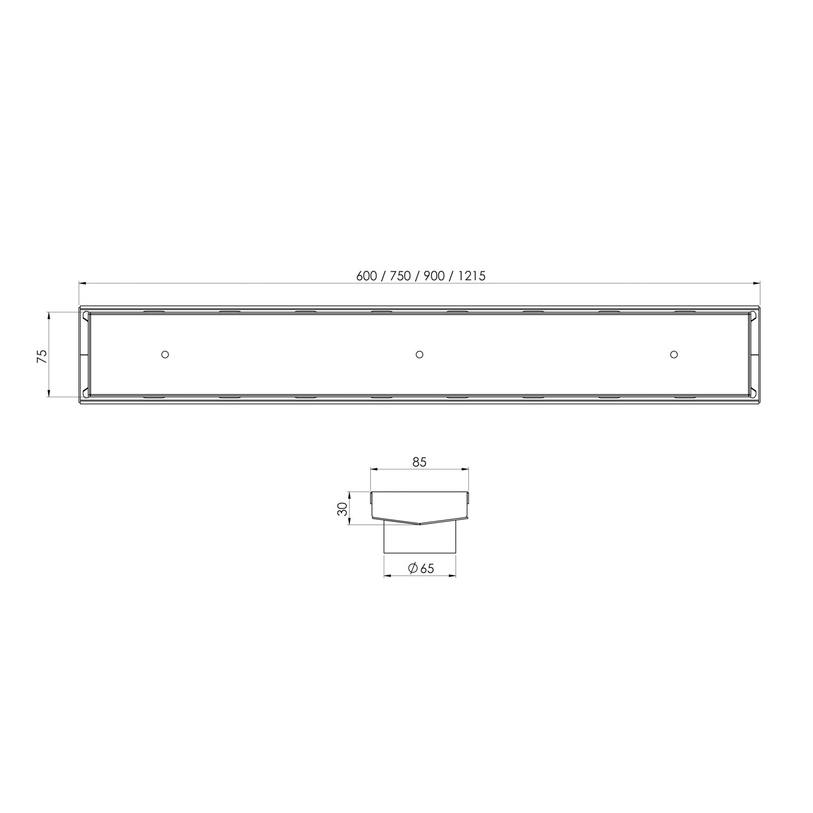 Phoenix Phoenix V Channel Drain TI 75 x 900mm Outlet 65mm