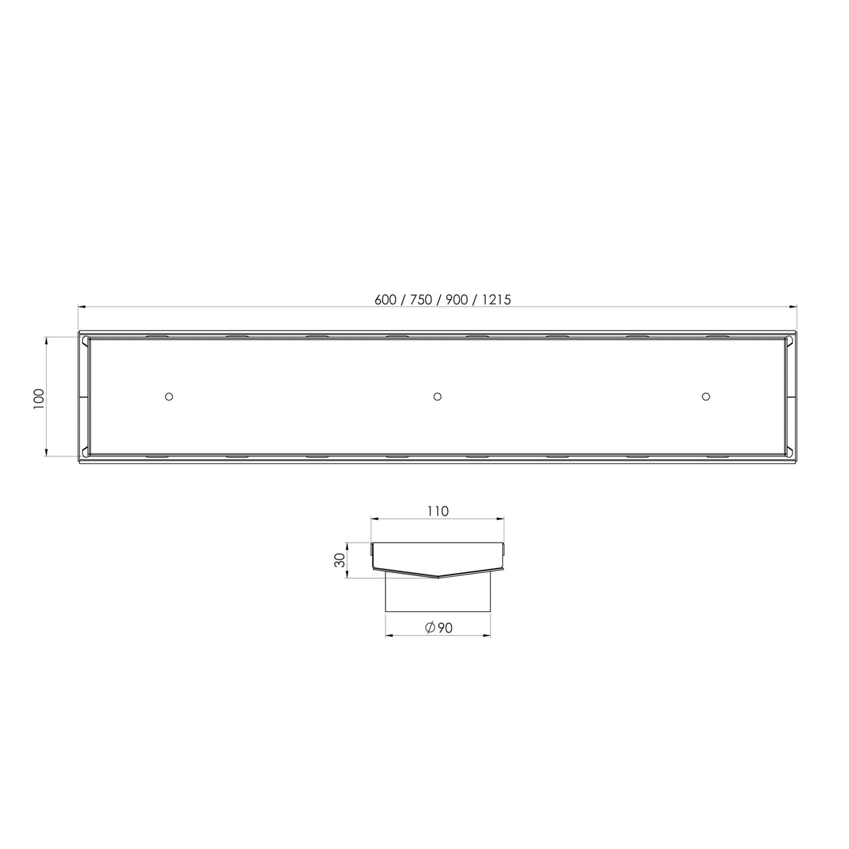 Phoenix Phoenix V Channel Drain TI 100 x 600mm Outlet 90mm