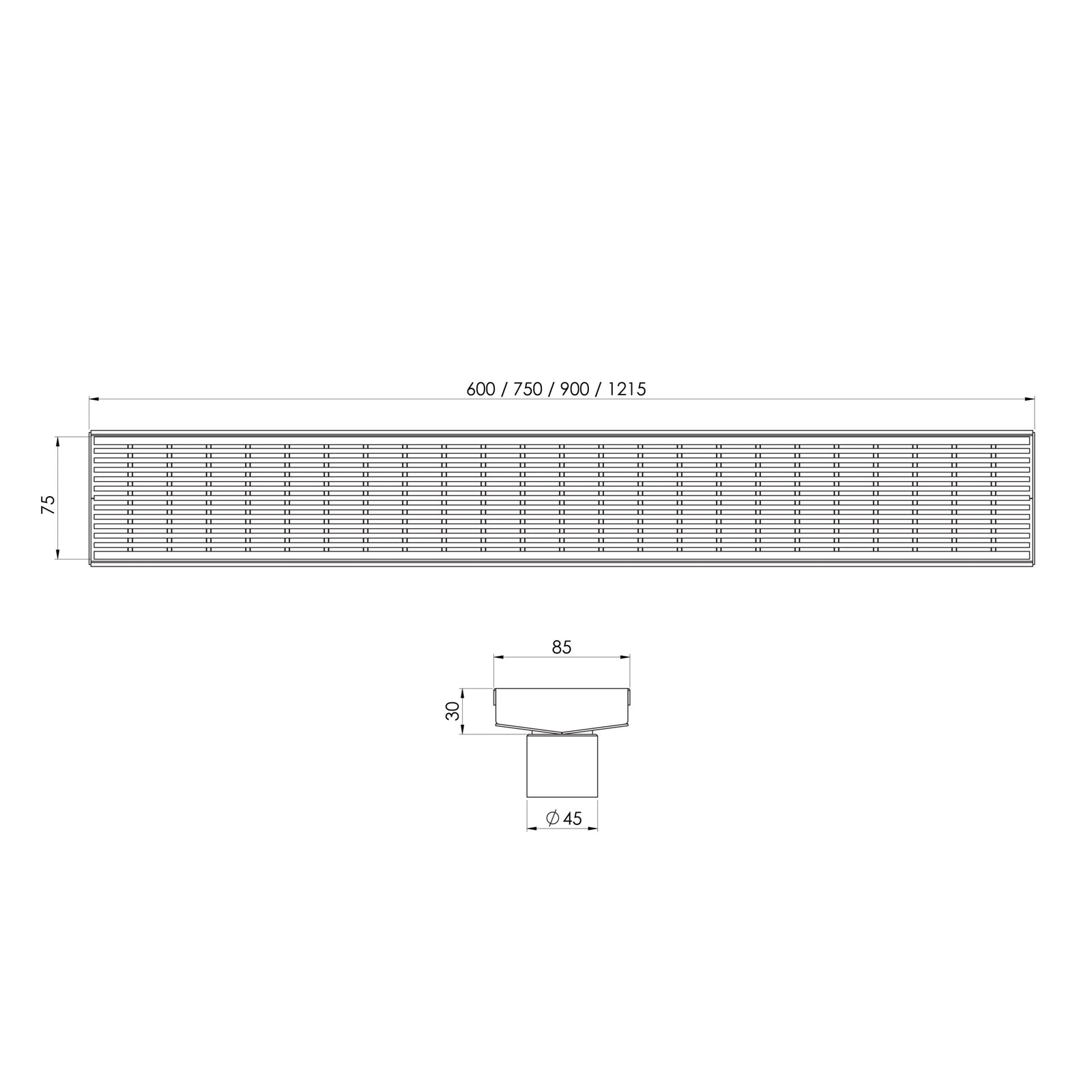Phoenix Phoenix V Channel Drain HG 75 x 1215mm Outlet 45mm