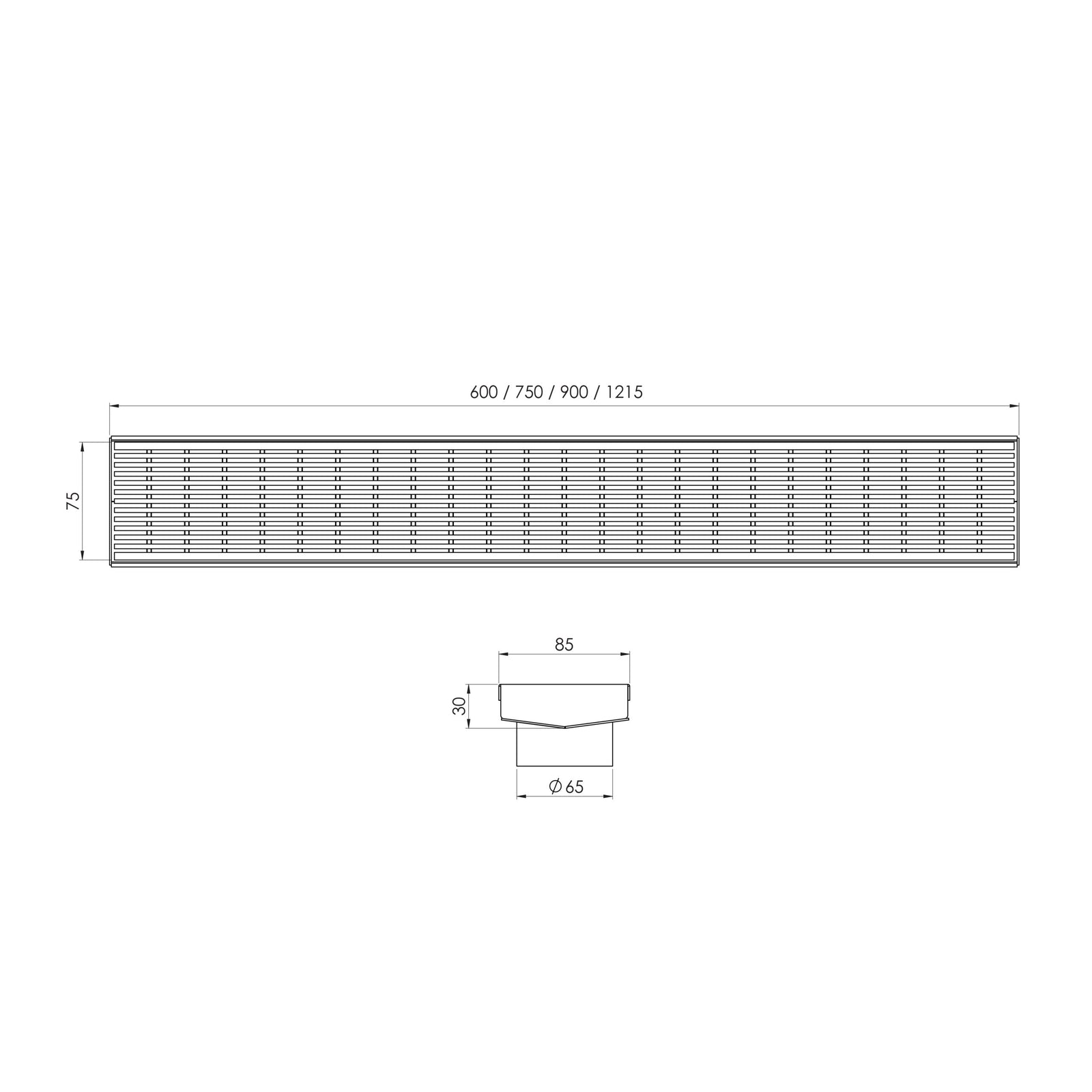 Phoenix Phoenix V Channel Drain HG 75 x 1215mm Outlet 65mm