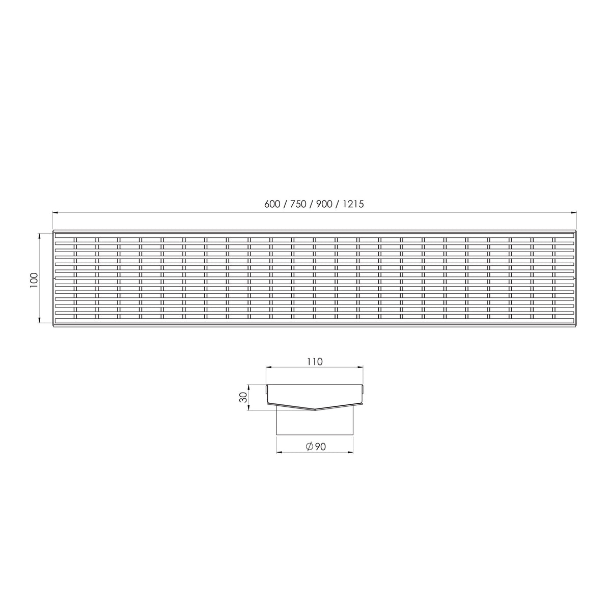 Phoenix Phoenix V Channel Drain HG 100 x 750mm Outlet 90mm
