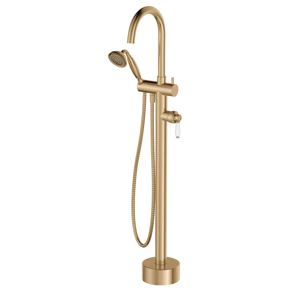 Eleanor Floor Mixer & Shower - Urban Brass / Ceramic