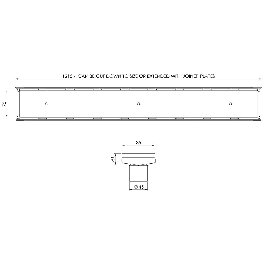 Phoenix Phoenix V Kit Channel Drain TI 75 x 1215mm Outlet 45mm