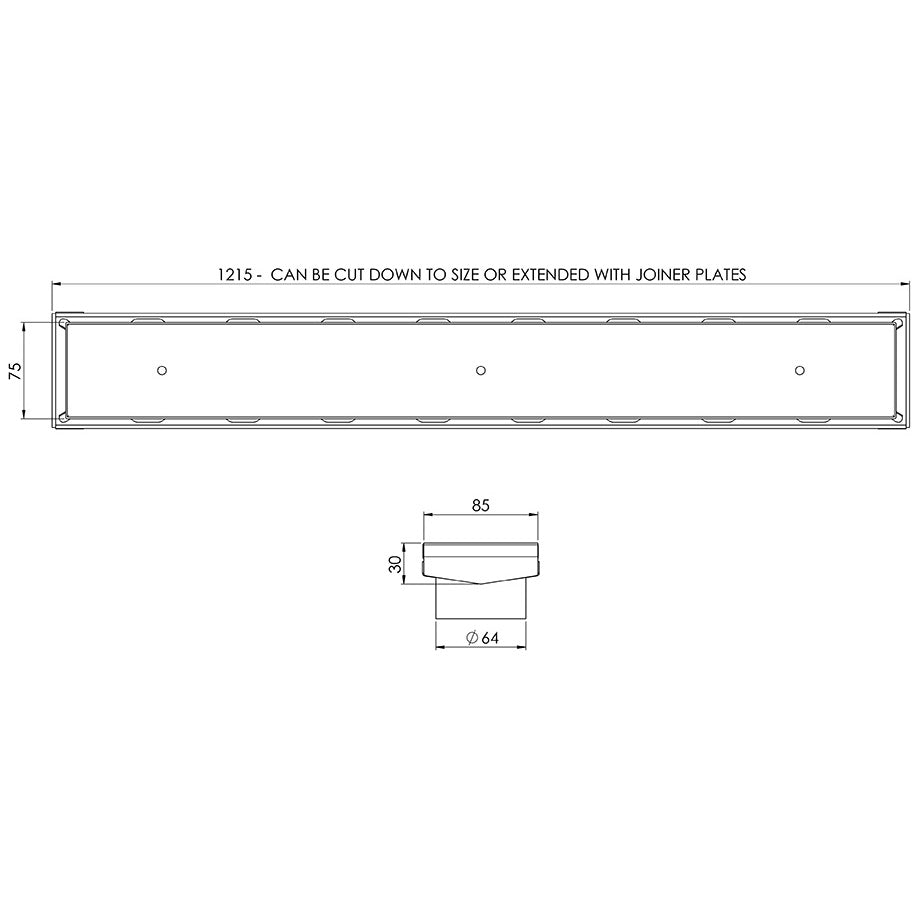Phoenix Phoenix V Kit Channel Drain TI 75 x 1215mm Outlet 65mm