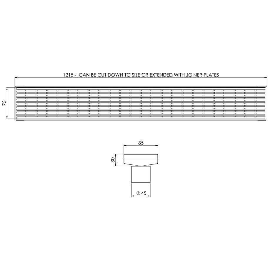 Phoenix Phoenix V Kit Channel Drain HG 75 x 1215mm Outlet 45mm