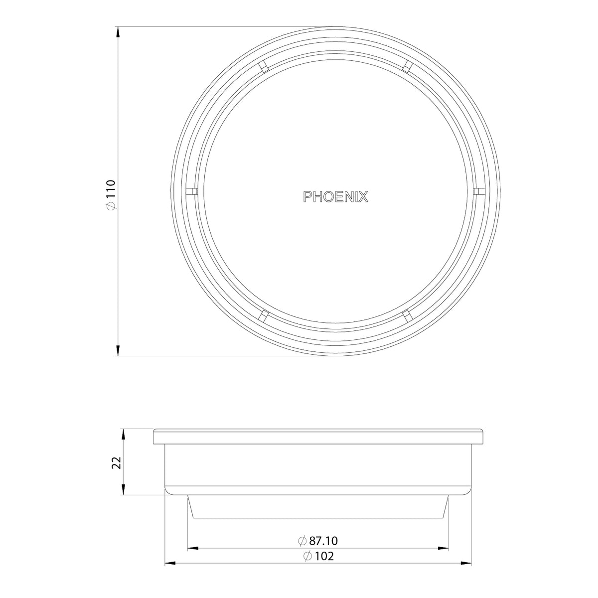 Phoenix Phoenix Point Drain Round 100mm Outlet 90mm