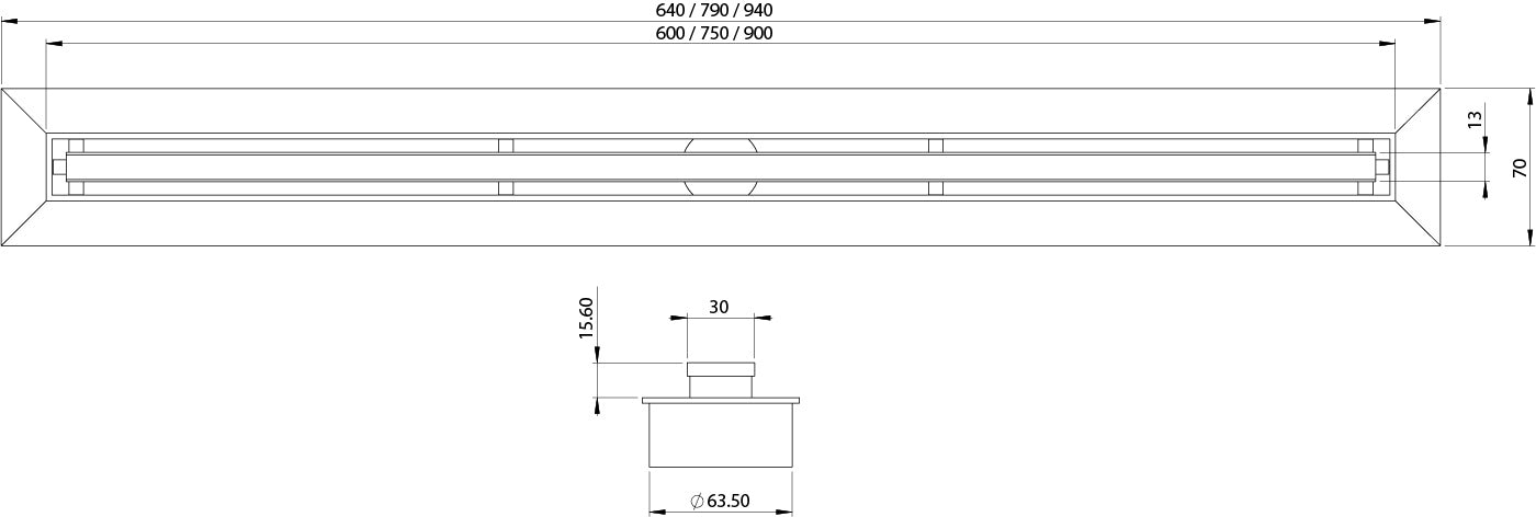 Phoenix Phoenix Flat Slimline Channel Drain 30x900mm Outlet 65mm