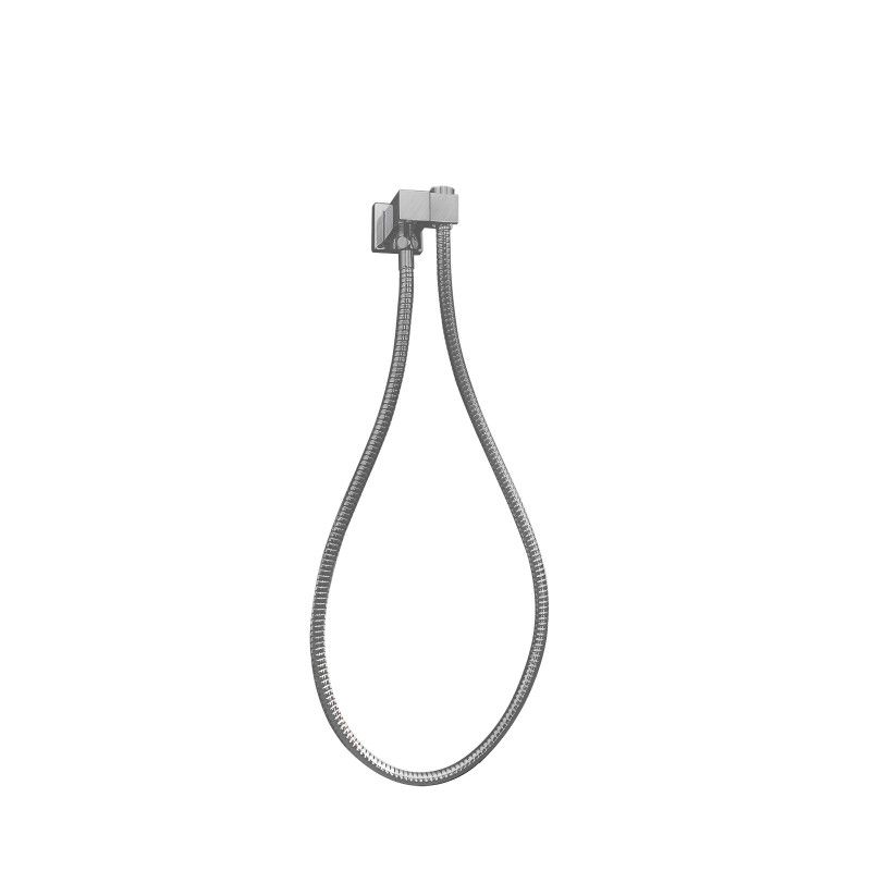 Square Brushed Nickel Shower Holder Wall Connector &amp; Hose Only