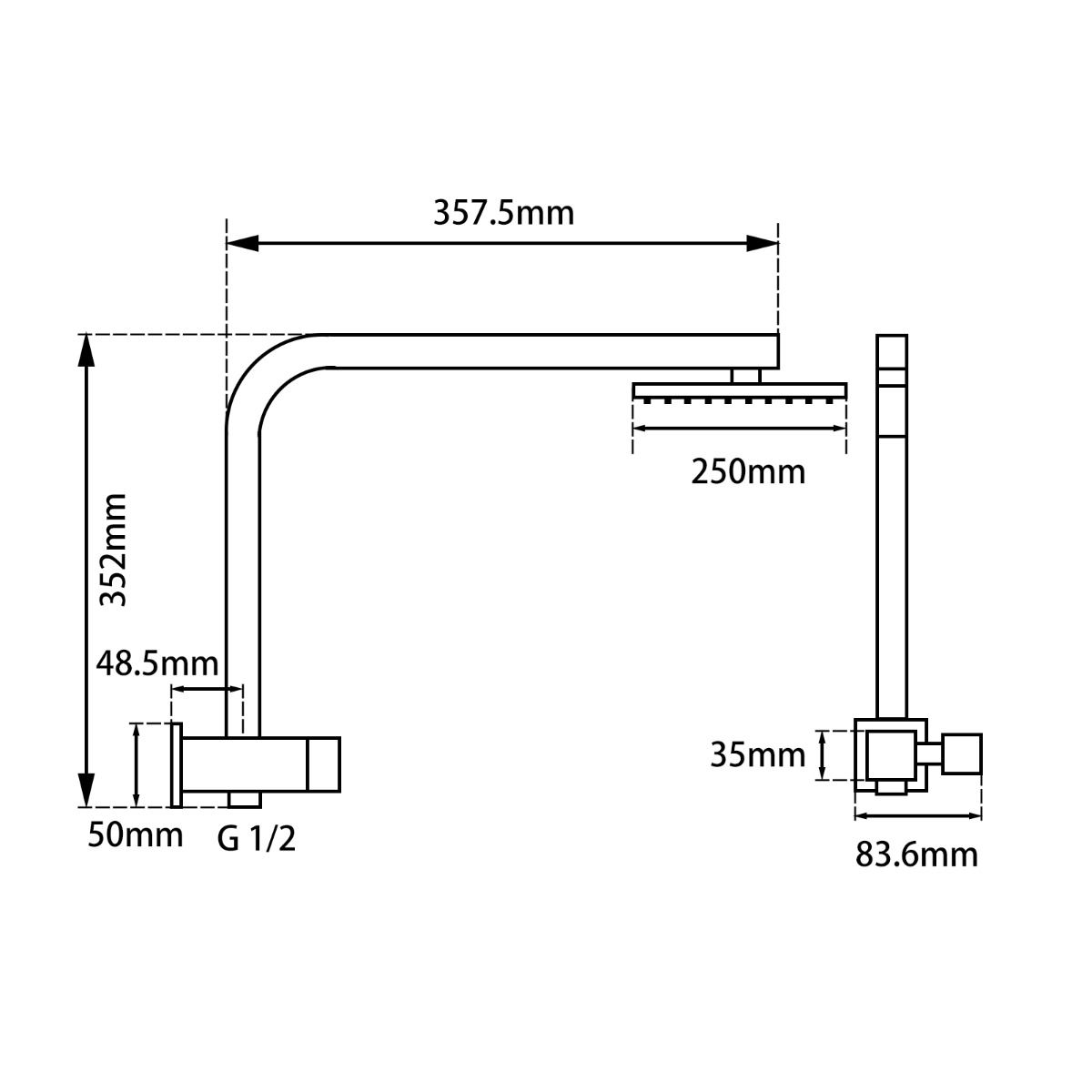 10" Square Matte Black Shower Station Top Water Inlet