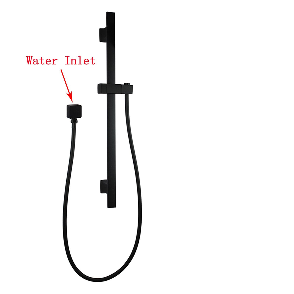 Square Black Wall Mounted Sliding Rail with Water Hose &amp; Wall Connector Only