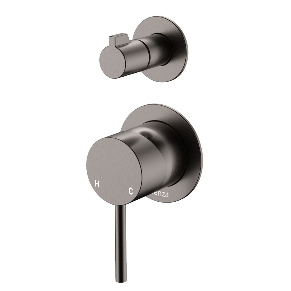 Kaya Wall Diverter Mixer, Small Round Plates - Gun Metal