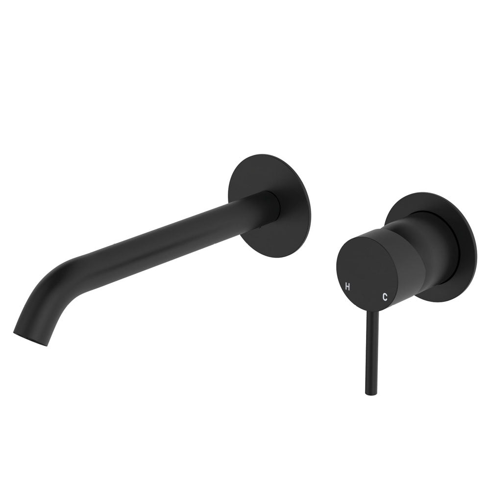 Fienza Kaya Basin/Bath Wall Mixer Set, Round Plates, 200mm Outlet