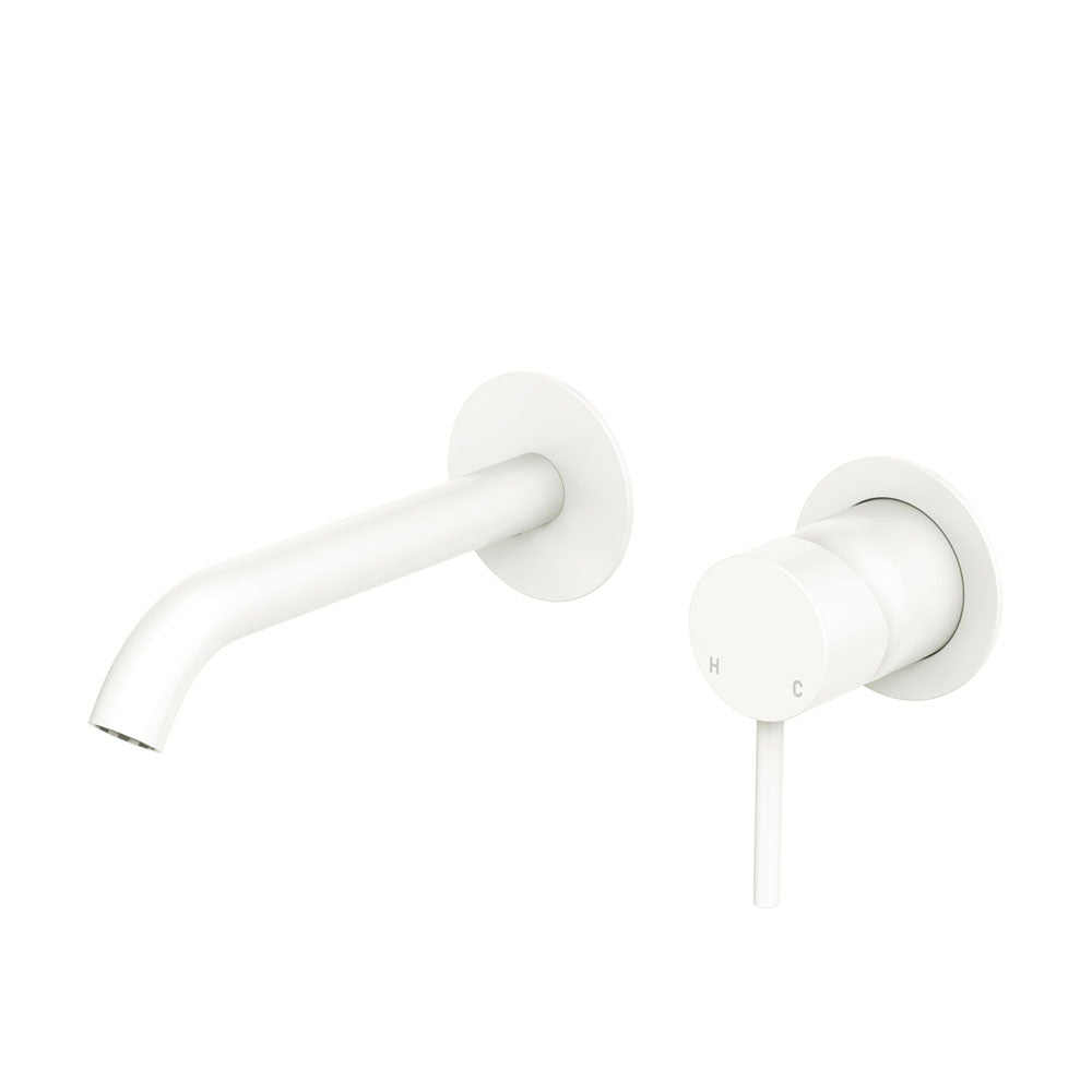 Kaya Basin/Bath Wall Mixer Set, Round Plates, 160mm Outlet - Matte White