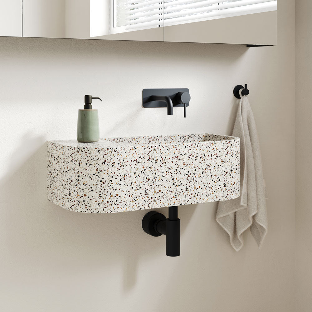 Kaya Basin/Bath Wall Mixer Set, Rectangular Plates, 130mm Outlet